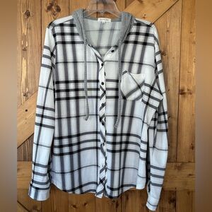 Women's Eden & Olivia Plaid Hooded Button Up Shirt | Size XL